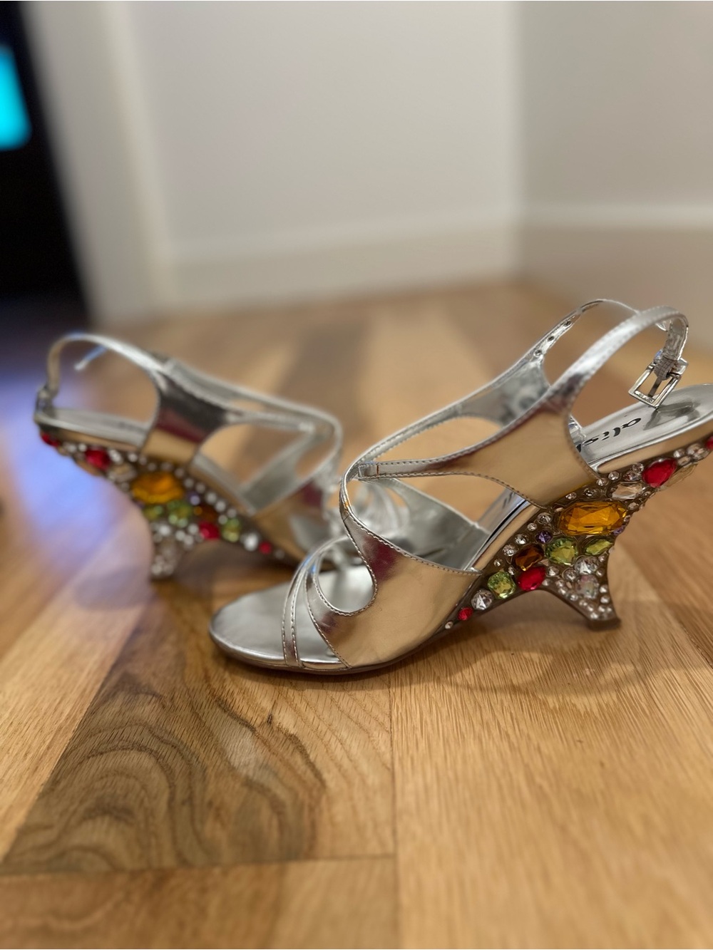 Alisha Hill Silver Jeweled Wedge Sandals
